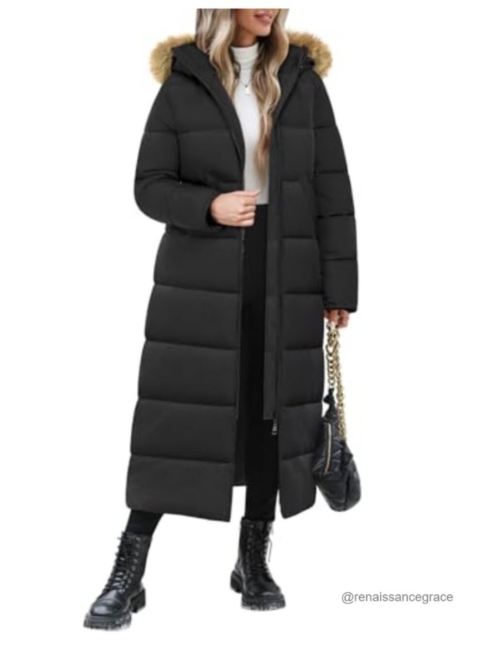 Long Puffer Coat Faux Fur Hood Quilted Jacket Outerwear